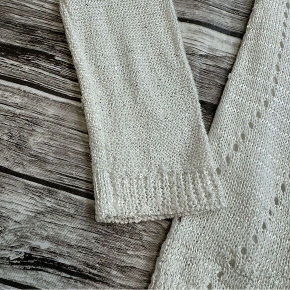 SIONI Studio Women's Sequin Overlay Sheer Lace Sweater Cream Ivory L LG Large - Picture 8 of 15